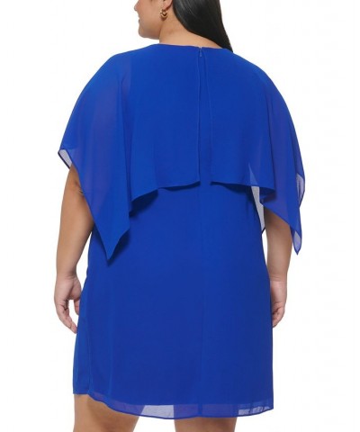 Plus Size Cape-Overlay Shift Dress Cobalt $31.36 Dresses