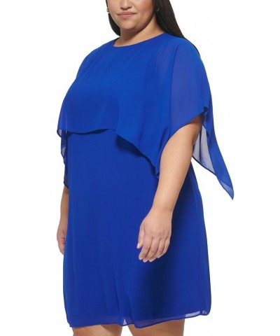 Plus Size Cape-Overlay Shift Dress Cobalt $31.36 Dresses