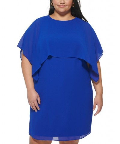 Plus Size Cape-Overlay Shift Dress Cobalt $31.36 Dresses