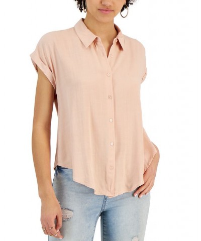 Juniors' Dolman-Sleeve Button-Front Top Tan/Beige $12.22 Tops