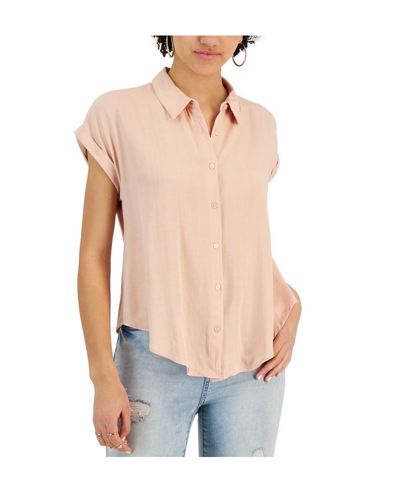 Juniors' Dolman-Sleeve Button-Front Top Tan/Beige $12.22 Tops