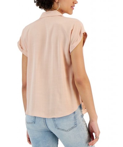 Juniors' Dolman-Sleeve Button-Front Top Tan/Beige $12.22 Tops