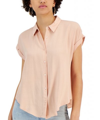 Juniors' Dolman-Sleeve Button-Front Top Tan/Beige $12.22 Tops