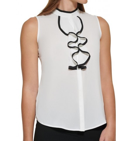 Petite Sleeveless Ruffled Button-Front Top Eggshell/Black $42.66 Tops