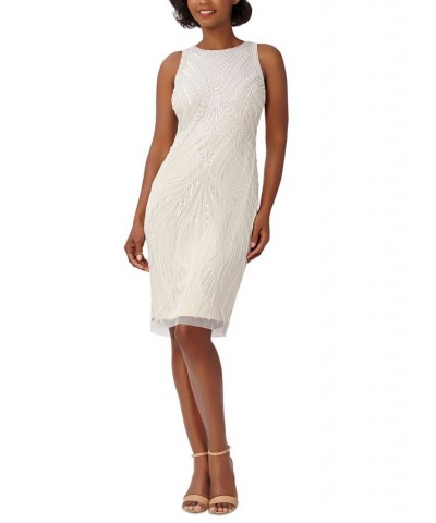 Women's High-Neck Embellished Sheath Dress Ivory $124.27 Dresses