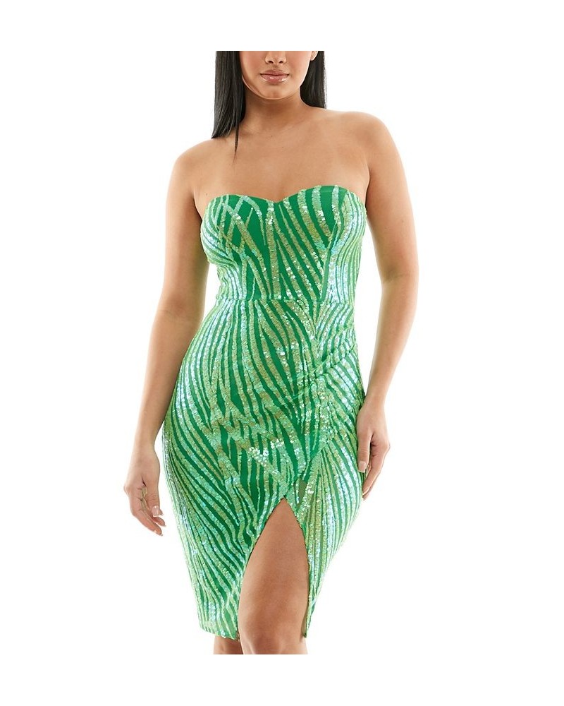 Juniors' Sequined-Pattern Bodycon Dress Green $24.01 Dresses