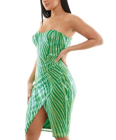 Juniors' Sequined-Pattern Bodycon Dress Green $24.01 Dresses