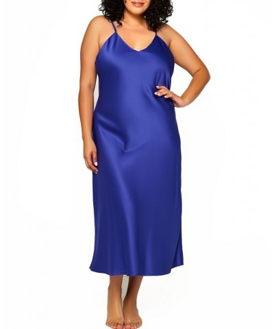 Plus Size Victoria Long Satin Lingerie Gown with Low Back Blue $38.34 Lingerie