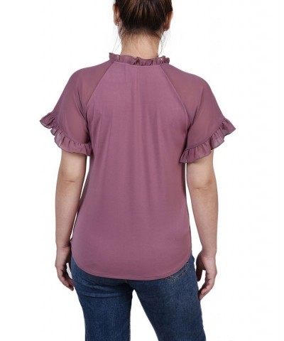 Petite Chiffon Short Ruffled Sleeve Crepe Knit Top Lilas $13.95 Tops