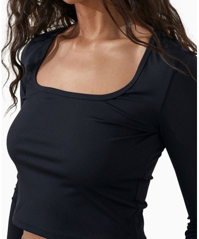 Women's Active Rib Long Sleeve Top Black $19.60 Tops