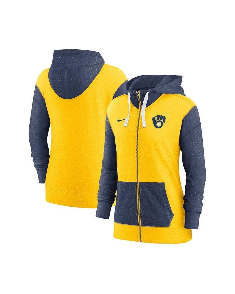 Women's Gold Milwaukee Brewers Full-Zip Hoodie Gold $44.10 Sweatshirts