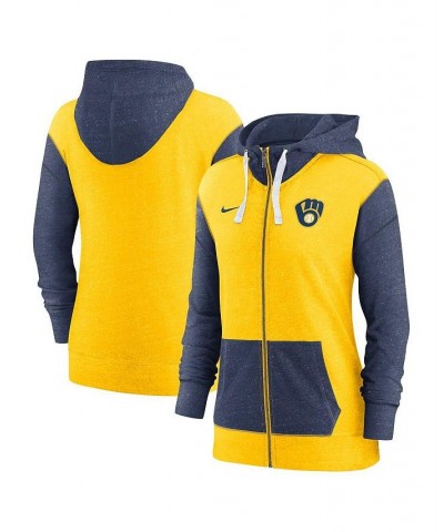 Women's Gold Milwaukee Brewers Full-Zip Hoodie Gold $44.10 Sweatshirts