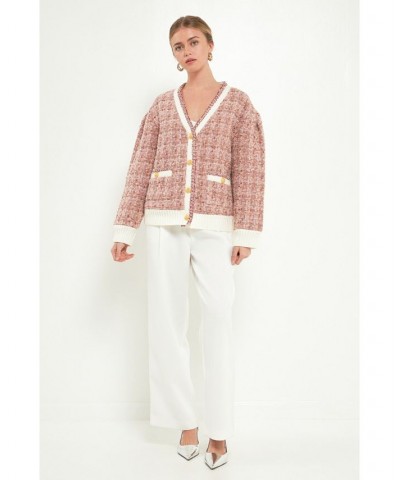 Women's Boucle Cardigan Pink $118.40 Sweaters