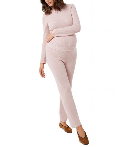 Aspen Knit Fold-Over Maternity Pants Pink $65.60 Pants