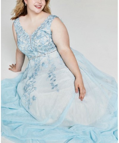 Trendy Plus Size Embroidered Corset Gown Pale Sky/soft Peach $57.40 Dresses