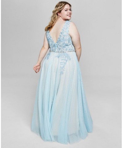 Trendy Plus Size Embroidered Corset Gown Pale Sky/soft Peach $57.40 Dresses