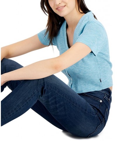 Women's Short-Sleeve Cardigan Sweater Maui Blue $14.42 Sweaters