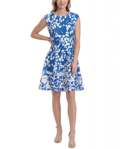 Petite Printed Fit & Flare Dress Blue/White $42.57 Dresses