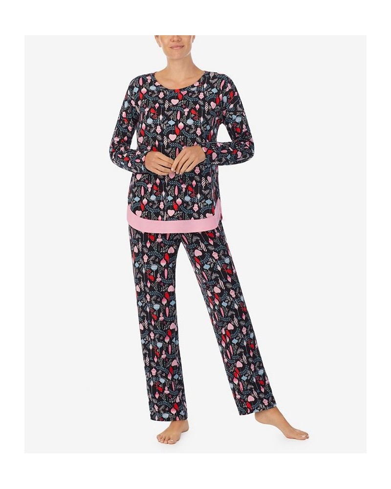 Women's Long Sleeve Crew Neck Pajamas Set Holiday Ornaments $41.16 Sleepwear