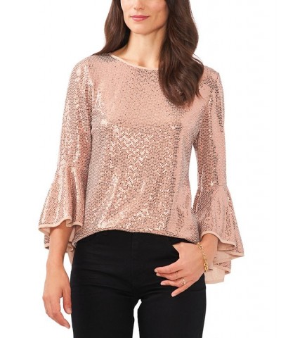 Metallic Knit Flutter Sleeve Top Gold $12.20 Tops