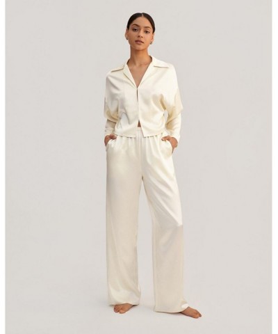 Jasmine Long Silk Pullover Pajama Set for Women White $87.15 Sleepwear