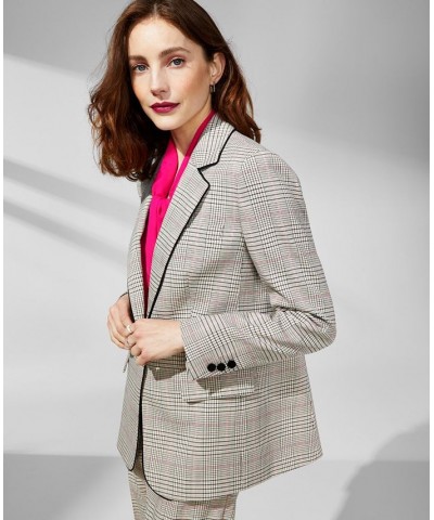 Women's Plaid Notched-Collar Blazer Latte Multi $52.70 Jackets