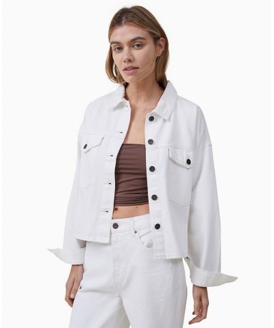 Women's Boxy Cropped Denim Shacket Jacket White $32.90 Jackets