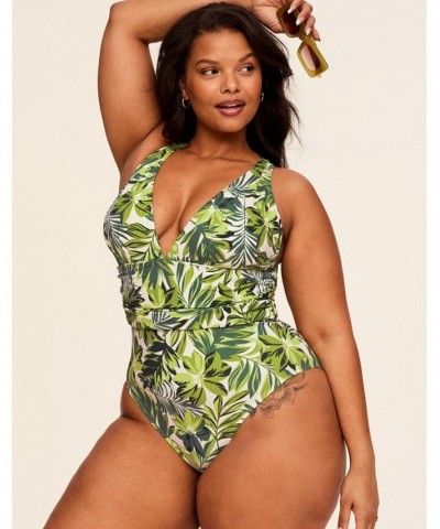 Monroe Women's Plus-Size Swimwear One-Piece Tropical green $30.78 Swimsuits