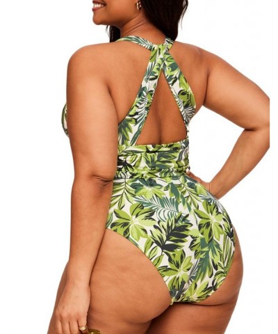 Monroe Women's Plus-Size Swimwear One-Piece Tropical green $30.78 Swimsuits