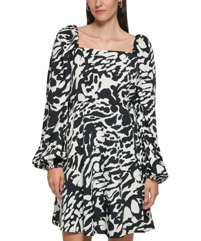 Women's Animal-Print Square-Neck Dress Black/ White $65.40 Dresses