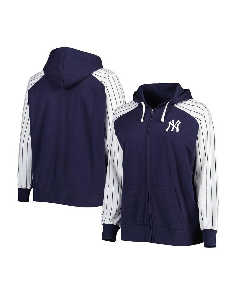 Women's Navy New York Yankees Plus Size Pinstripe Raglan Full-Zip Hoodie Navy $33.75 Sweatshirts