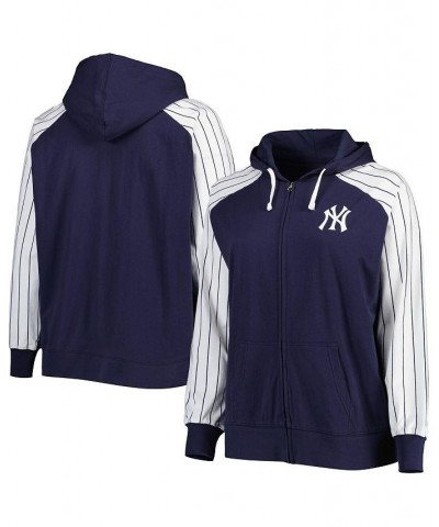 Women's Navy New York Yankees Plus Size Pinstripe Raglan Full-Zip Hoodie Navy $33.75 Sweatshirts