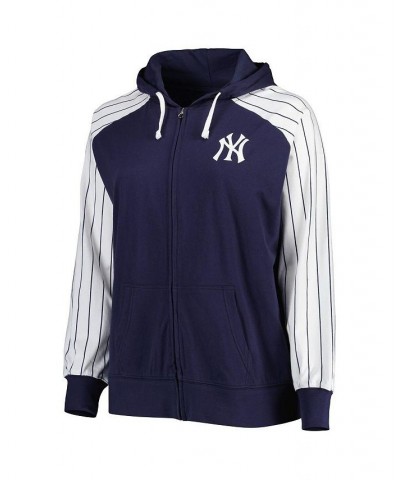 Women's Navy New York Yankees Plus Size Pinstripe Raglan Full-Zip Hoodie Navy $33.75 Sweatshirts