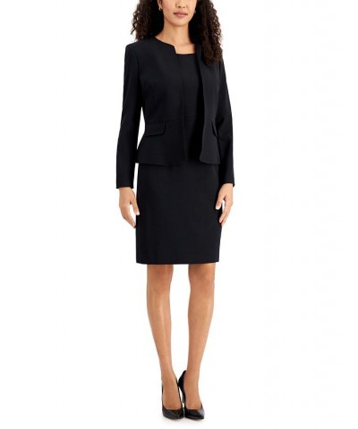 Collarless Dress Suit Regular & Petite Sizes Black $41.60 Suits