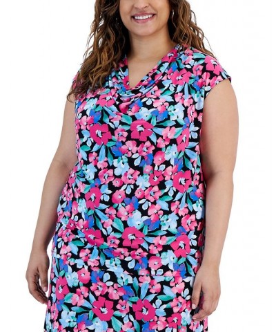 Plus Size Floral-Print Cowlneck Sleeveless Top Black Multi $29.67 Tops