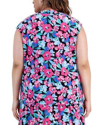 Plus Size Floral-Print Cowlneck Sleeveless Top Black Multi $29.67 Tops