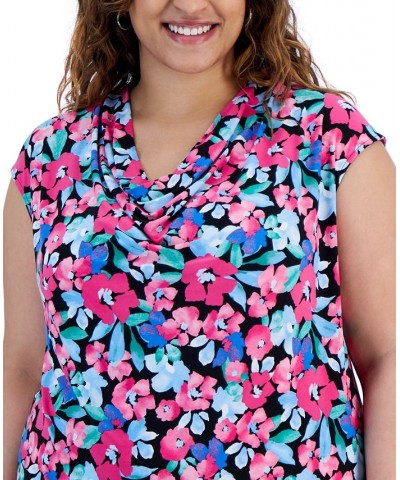 Plus Size Floral-Print Cowlneck Sleeveless Top Black Multi $29.67 Tops