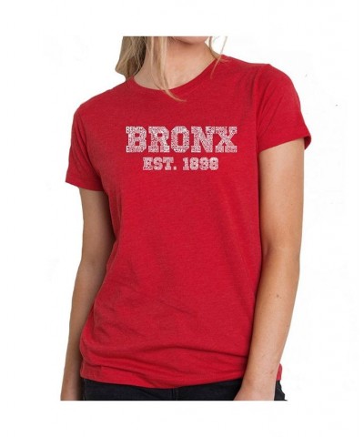 Women's Premium Word Art T-Shirt - Popular Bronx Neighborhoods Red $26.99 Tops