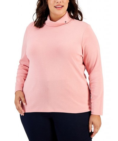 Plus Size Long Sleeve Knit Turtleneck Top Pink $13.64 Tops