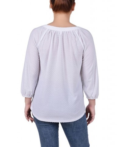 Petite 3/4 Sleeve Swiss Dot Henley Top White $21.60 Tops