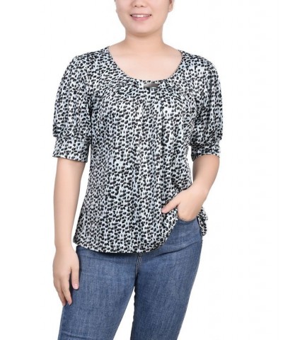 Women's Missy Short Sleeve Balloon Sleeve Top Black Gray Animal $17.36 Tops