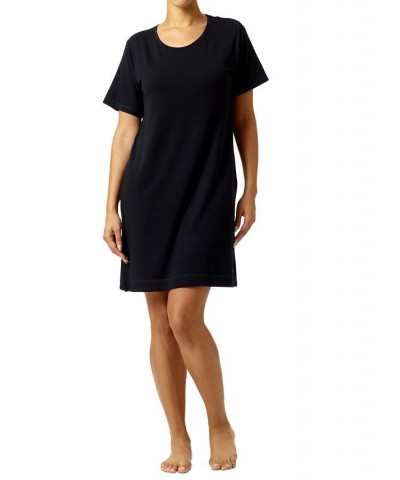 Women's Plus-Size Short Sleeve Lounge Tunic Dress Black $16.56 Sleepwear