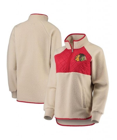 Women's Oatmeal and Red Chicago Blackhawks Wishbone Half-Zip Jacket Oatmeal, Red $56.40 Jackets