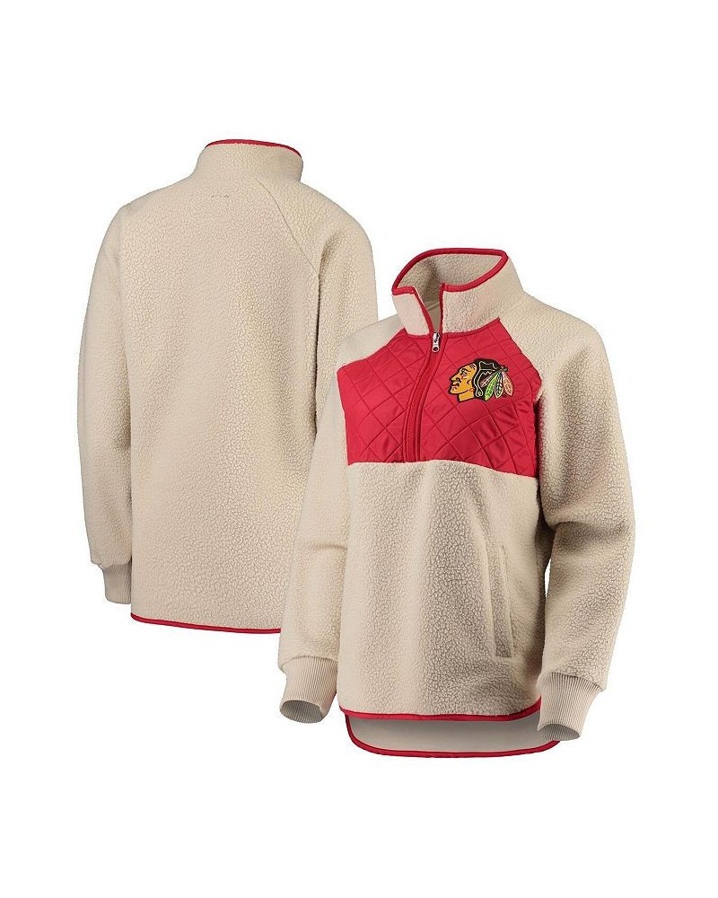 Women's Oatmeal and Red Chicago Blackhawks Wishbone Half-Zip Jacket Oatmeal, Red $56.40 Jackets