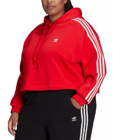 Plus Size Cropped Striped Hoodie Red $33.49 Sweatshirts