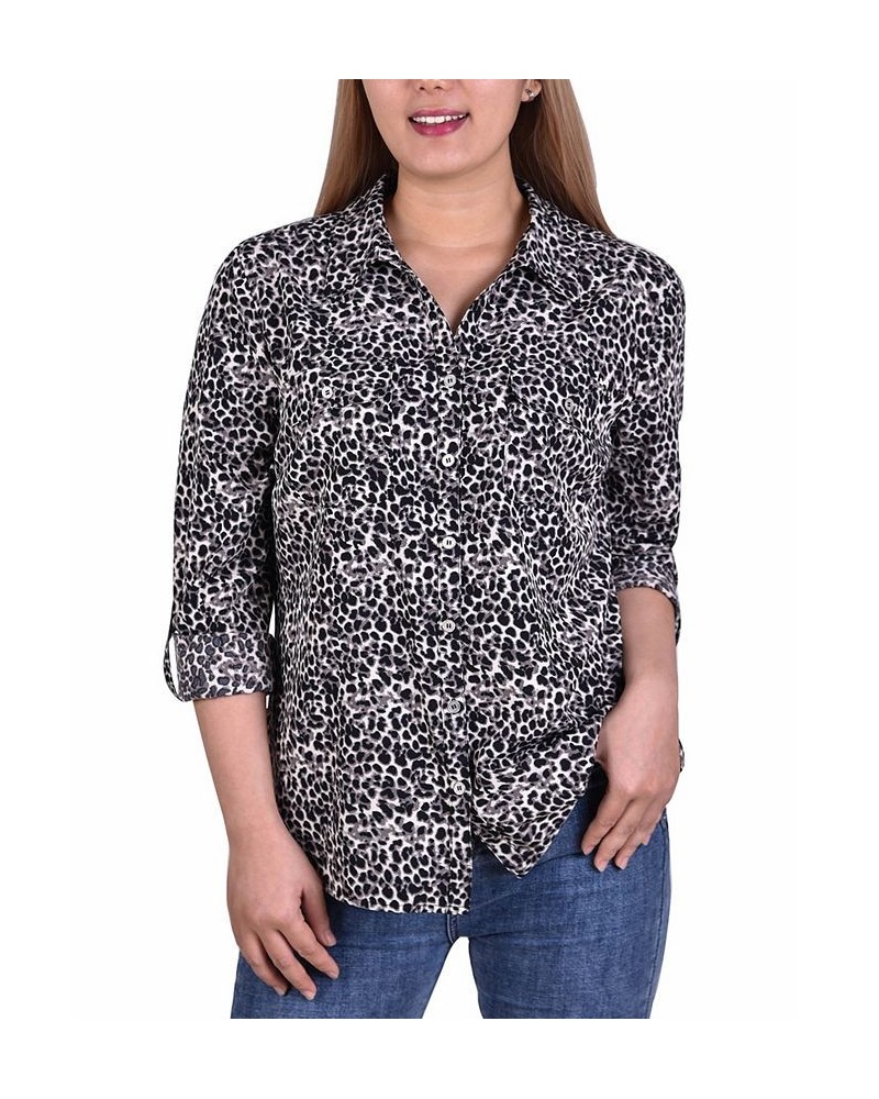 Women's 3/4 Roll Tab Shirt with Pockets Gray Snowcat $16.32 Tops