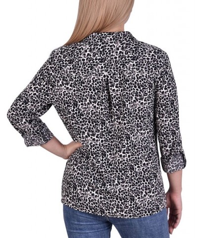 Women's 3/4 Roll Tab Shirt with Pockets Gray Snowcat $16.32 Tops