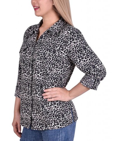 Women's 3/4 Roll Tab Shirt with Pockets Gray Snowcat $16.32 Tops