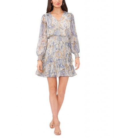 Women's Crossover Long Sleeve Dress Cream Multi $48.57 Dresses