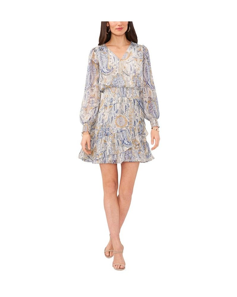 Women's Crossover Long Sleeve Dress Cream Multi $48.57 Dresses